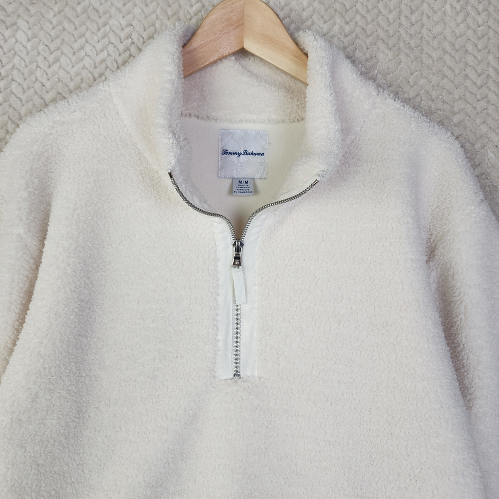 Tommy Bahama White Sherpa 1/4 Zip Pullover Sweater Women's Medium